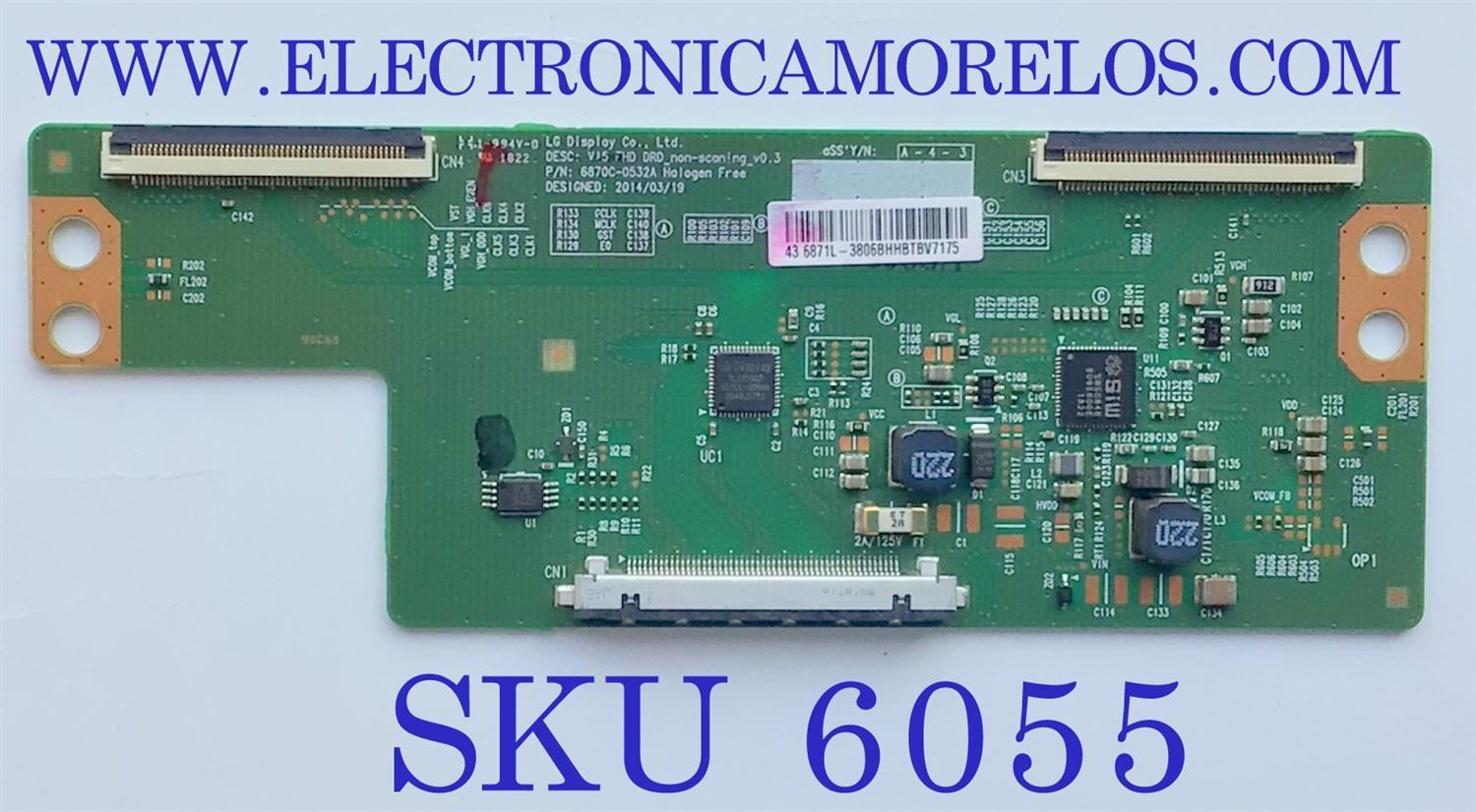 T-CON PARA TV HISENSE / NUMERO DE PARTE 6871L-3806B / 6870C-0532A / 3806B / PANEL JHD426N2F21-QL\\S1\FM\ROH / MODELO 43H5D